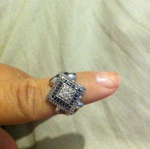 Black and white diamond ring 925 silver